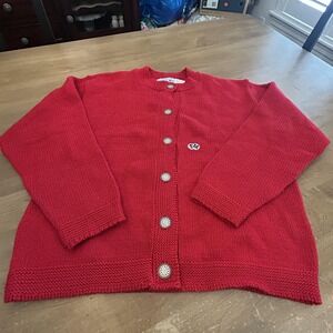 Northeast Knitting Mills Cardigan Sweater Womens Small Red Cotton Made USA Knit